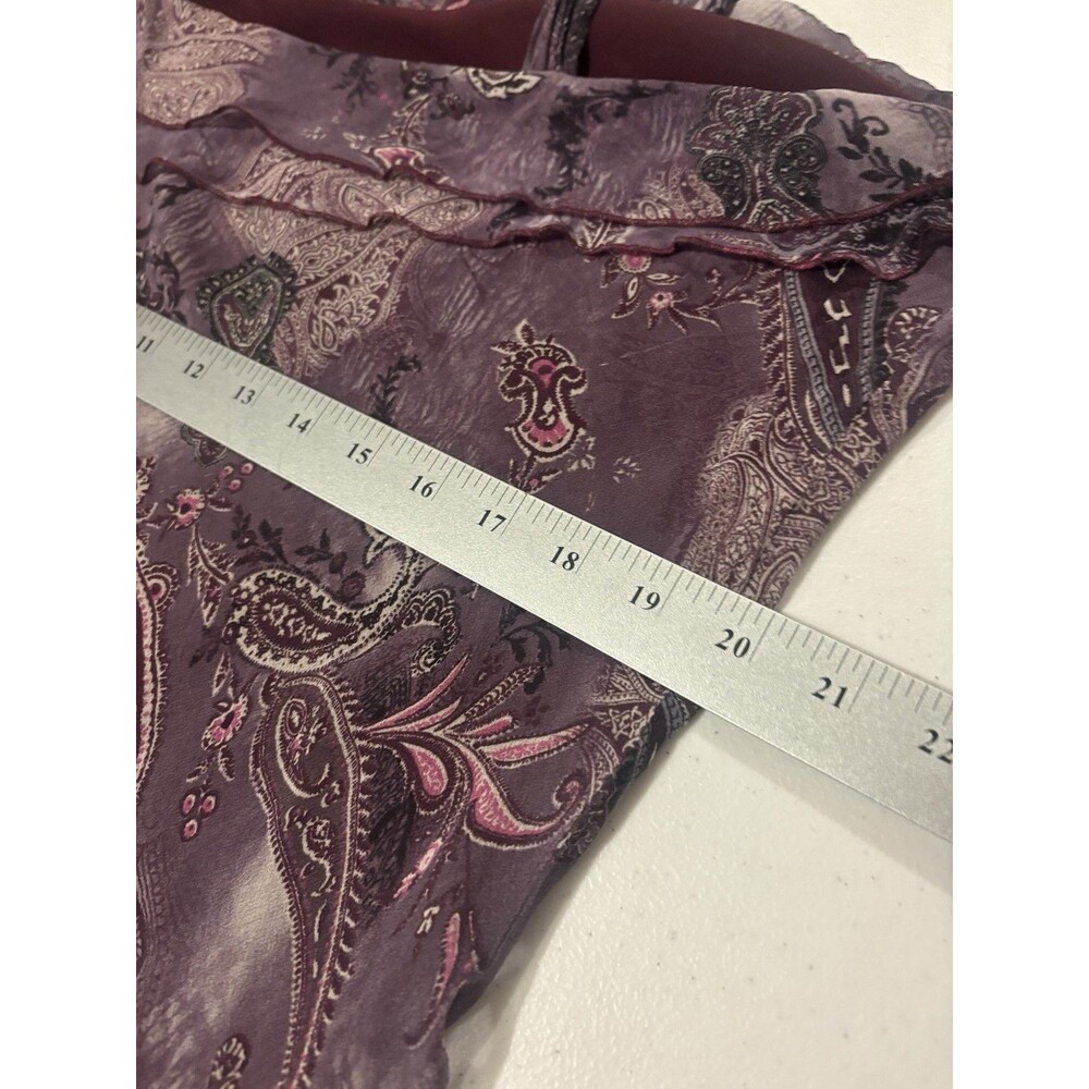 Vtg Y2k Silk Tiered Cami Blouse Asymmetrical Paisley Whimsigoth Fairy XL Purple - Picture 8 of 16